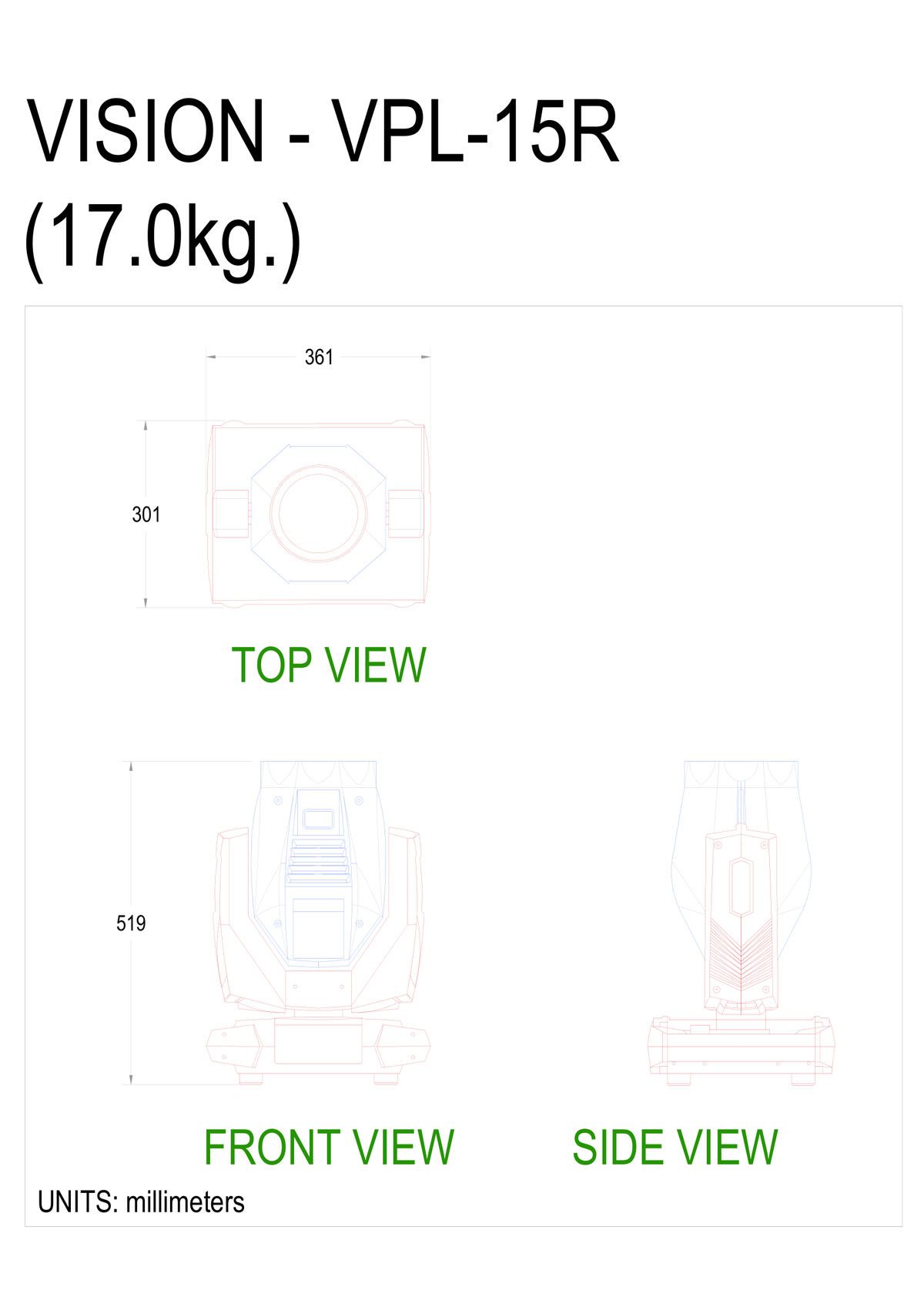 Technical drawing for VPL-15R