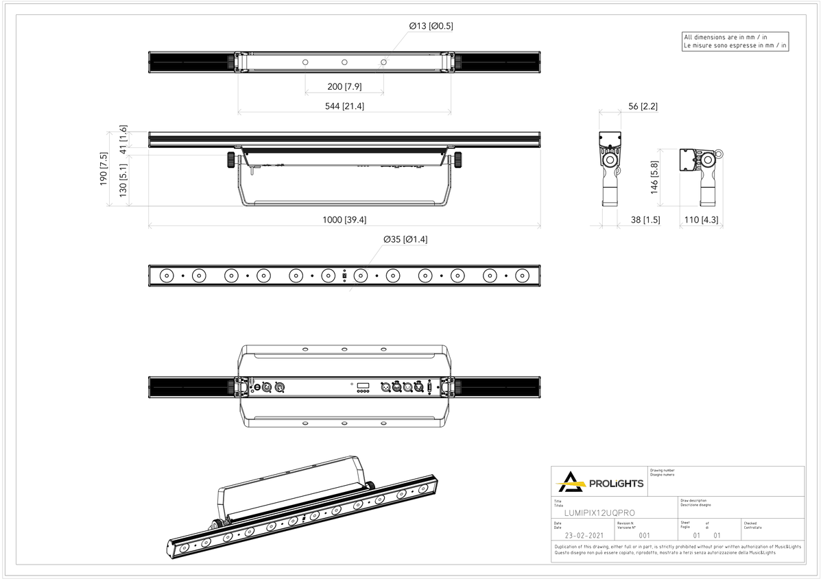 Technical drawing for LumiPix 12UQPRO
